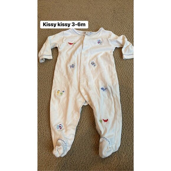 Kissy Kissy 3-6m embroidered sea creatures striped snap footie - Picture 1 of 1